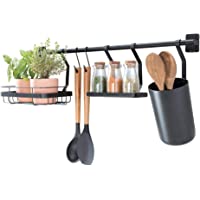 iDesign Austin Estante De Pared- Barra Metal para Especias Y Utensilios De Cocina- Negro Mate- 63-8 Cm X 14-5 Cm X 23-8…
